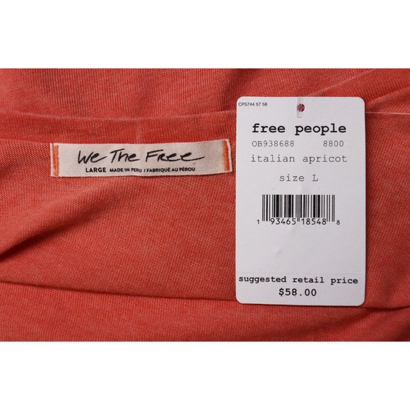 NWT Free People All Mine V Neck Cut Out Raw Cut Tee Apricot Orange Pink Large - Picture 3 of 8